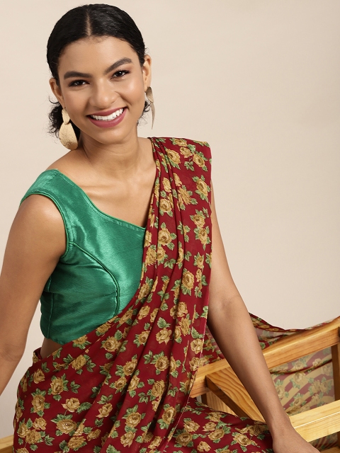 KALINI Maroon & Yellow Floral Saree