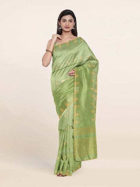 Pothys Green & Gold-Toned Zari Jute Cotton Saree