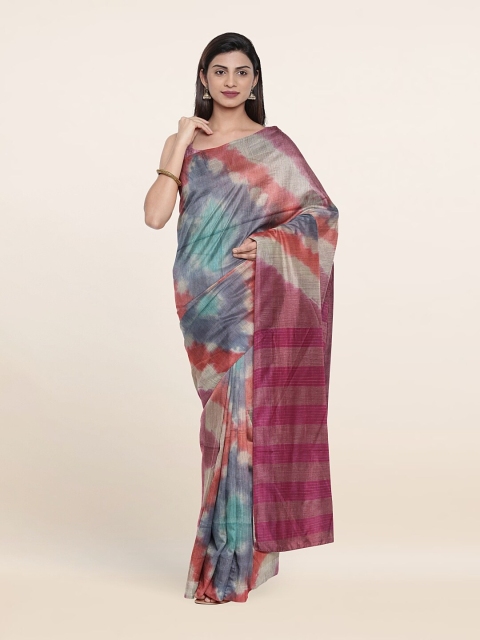 Pothys Magenta & Blue Tie and Dye Zari Jute Cotton Saree