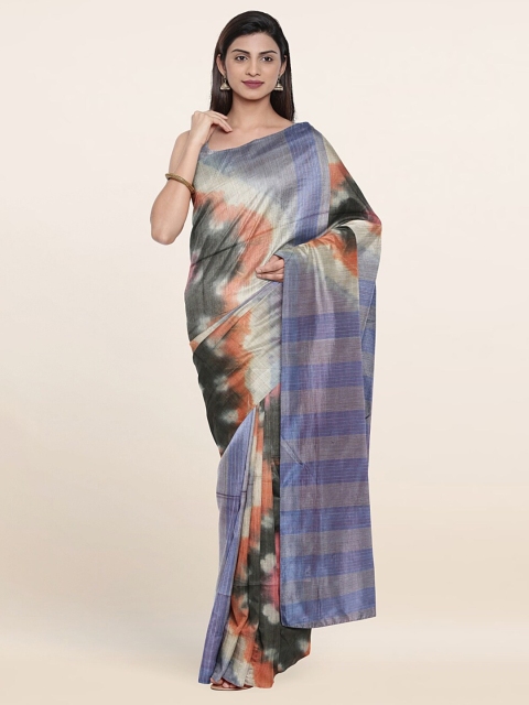 Pothys Blue & Black Tie and Dye Jute Cotton Saree