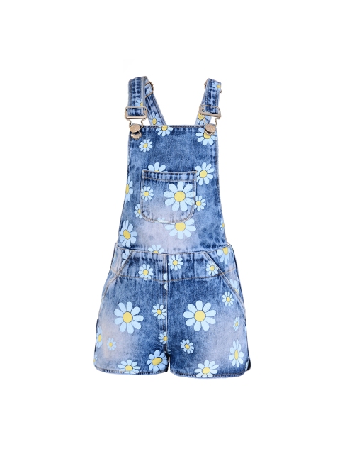 naughty ninos Girls Blue Floral Print Dungarees