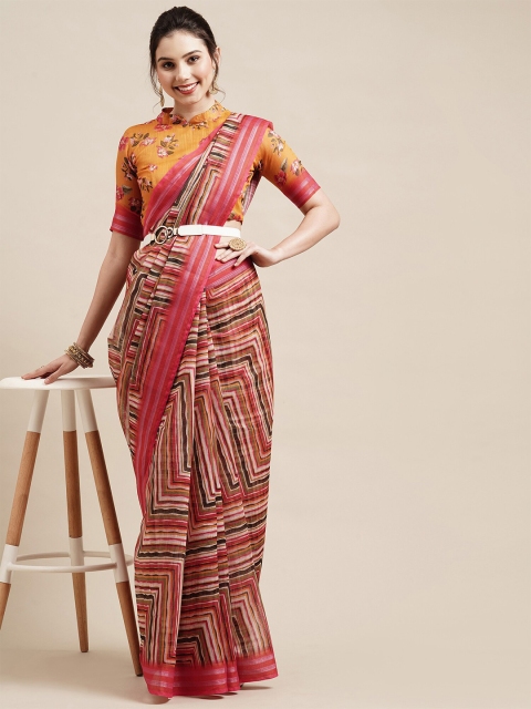 KALINI Red & White Linen Blend Saree