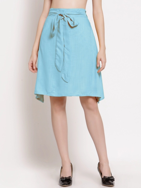 PATRORNA Women Blue Solid A-Line Flared Skirts