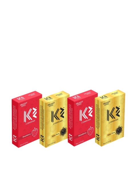 K2 Delight Series 2 Strawberry & 2 Extra Time Lubricated Dotted Condoms - 10 Pcs Per Pack, Yellow
K2 Delight Series 2 Strawberry & 2 Extra Time Lubricated Dotted Condoms - 10 Pcs Per Pack, Yellow