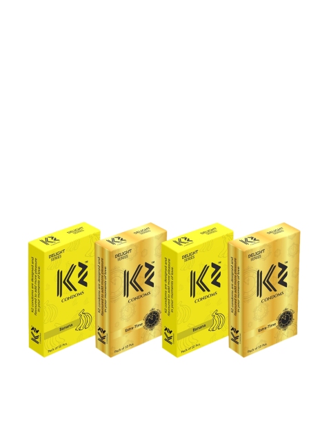 K2 Delight Series 2 Banana & 2 Extra Time Lubricated Dotted Condoms - 10 Pcs Per Pack, Yellow
K2 Delight Series 2 Banana & 2 Extra Time Lubricated Dotted Condoms - 10 Pcs Per Pack, Yellow