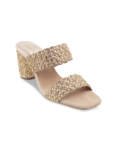 Metro Gold-Toned Embellished Block Sandals