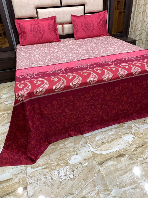 Pure Decor Pink & Yellow Floral 400 TC King Bedsheet with 2 Pillow Covers