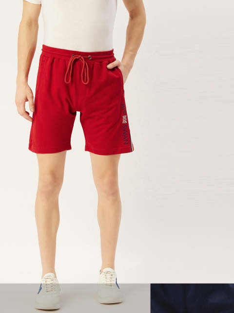 AM SWAN Men Pack of 2 Brand Logo Print Regular Shorts, Maroon
