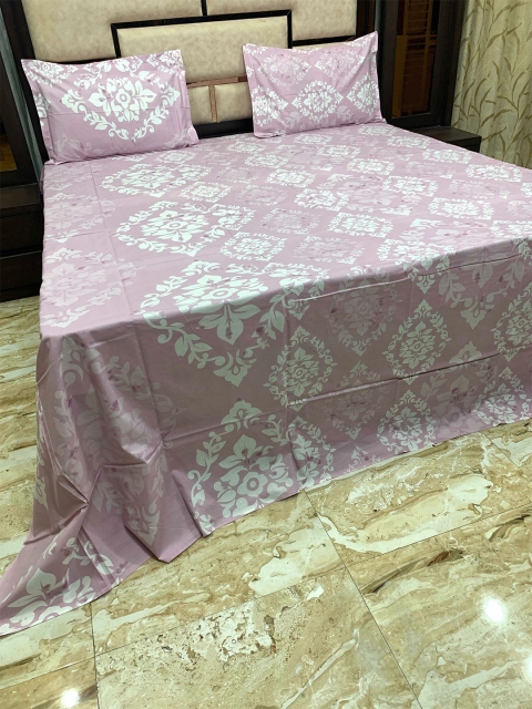 Pure Decor Pink & White 400 TC King Bedsheet with 2 Pillow Covers