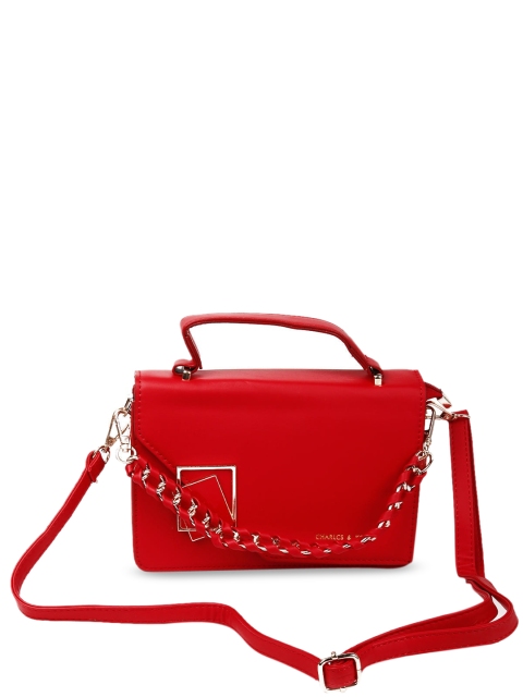 ODETTE Red Colourblocked Structured Handheld Bag