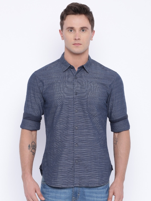 Voi Jeans Men Blue Self-design Casual Shirt