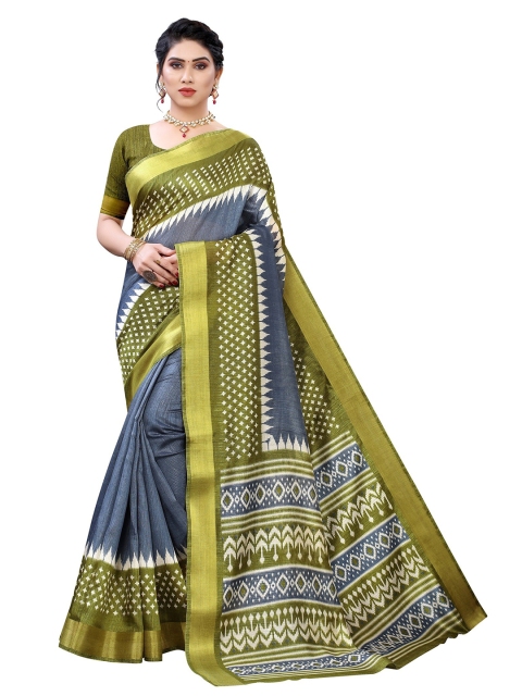 Yashika Grey & Green Silk Blend Saree