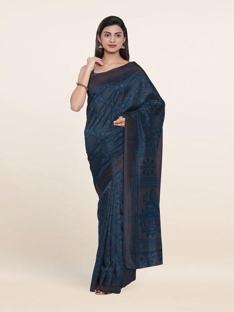 Pothys Blue & Grey Ethnic Motif Printed Saree