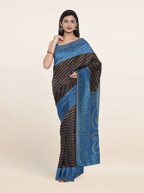 Pothys Blue & Golden Striped Saree 
Pothys Blue & Golden Striped Saree