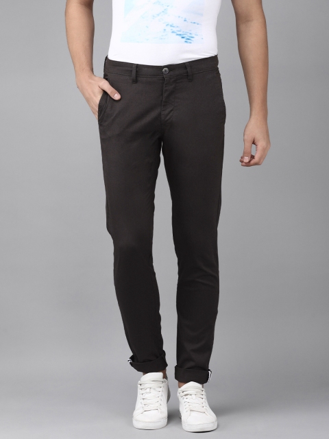 Van Heusen Sport Men Black Striped Slim Fit Trousers