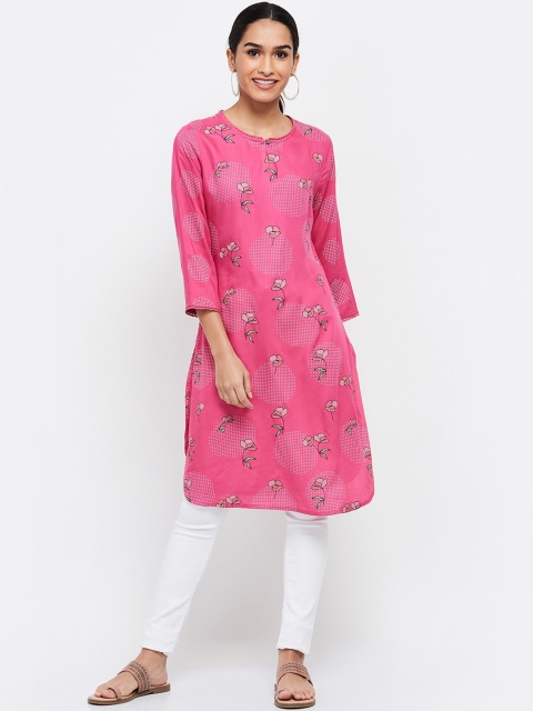 max Women Pink Floral Flared Sleeves Kurta
