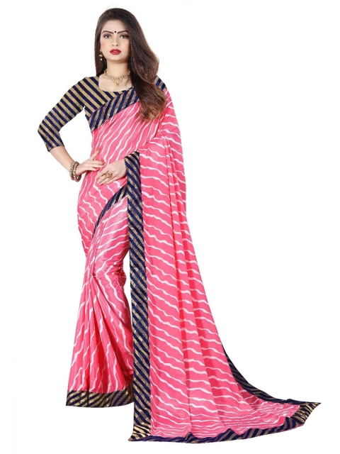 LAHEJA Pink & Blue Leheriya Printed Saree