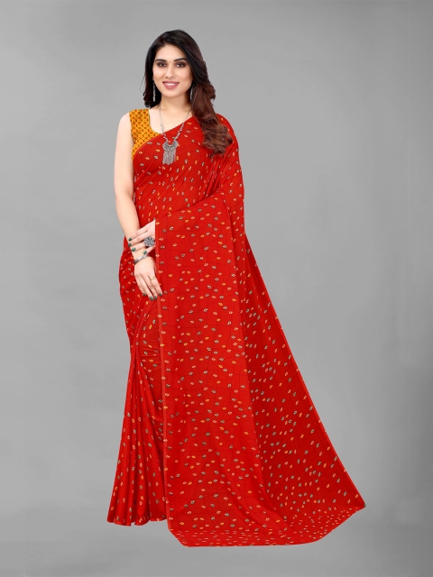 KALINI Red & Yellow Printed Pure Georgette Saree