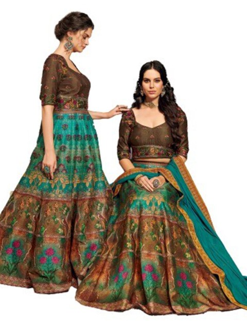 SAPTRANGI Green & Brown Embroidered Thread Work Semi-Stitched Lehenga & Unstitched Blouse With Dupatta
SAPTRANGI Green & Brown Embroidered Thread Work Semi-Stitched Lehenga & Unstitched Blouse With Dupatta