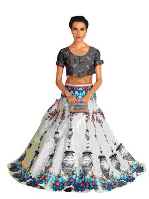 SAPTRANGI Grey & White Printed Beads and Stones Semi-Stitched Lehenga & Unstitched Blouse With Dupatta
SAPTRANGI Grey & White Printed Beads and Stones Semi-Stitched Lehenga & Unstitched Blouse With Dupatta