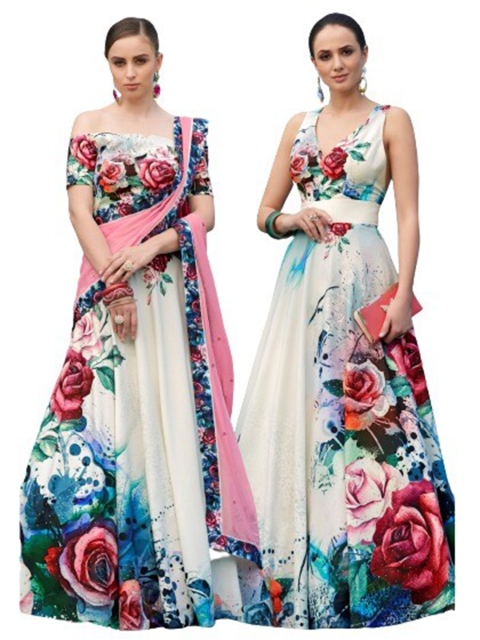 SAPTRANGI White & Pink Printed Beads and Stones Semi-Stitched Lehenga & Unstitched Blouse With Dupatta
SAPTRANGI White & Pink Printed Beads and Stones Semi-Stitched Lehenga & Unstitched Blouse With Dupatta
