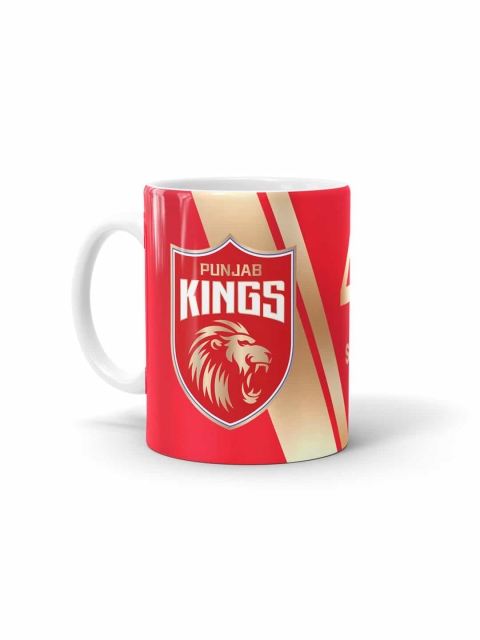 macmerise Red & Cream-Coloured Printed Ceramic Glossy Mugs Set of Cups and Mugs