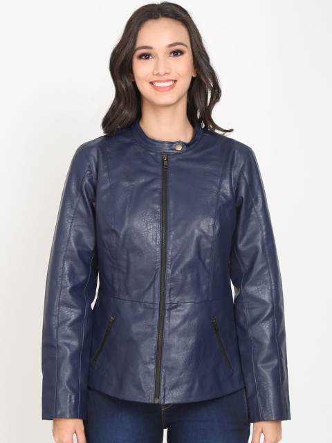 Justanned Women Blue Longline Outdoor Biker Jacket