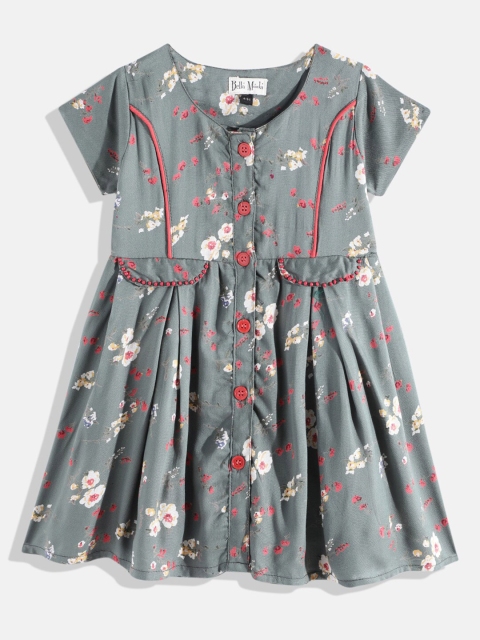 Bella Moda Green Floral A-Line Dress