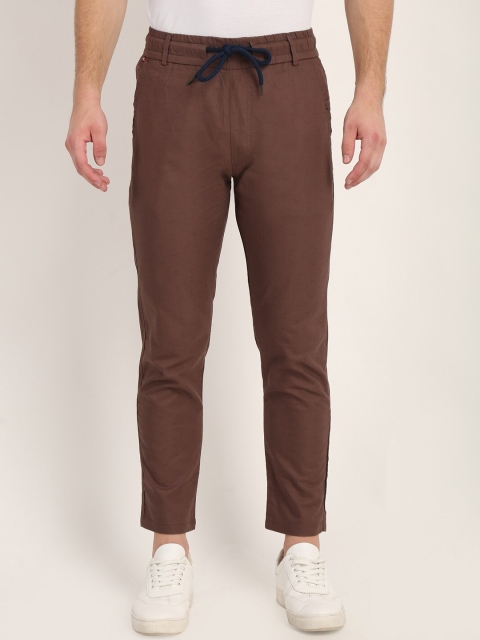 COLVYNHARRIS JEANS Men Brown Solid Slim-Fit Pure Cotton Track Pants