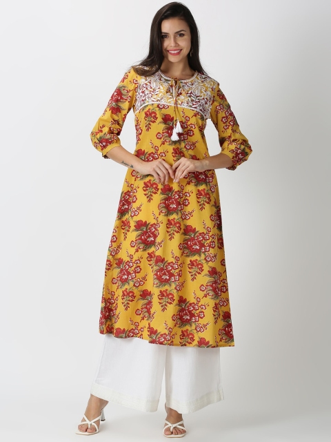 Saffron Threads Women Yellow Floral Printed A-line Kurta with Chikankari Embroidered Yoke
Saffron Threads Women Yellow Floral Printed A-line Kurta with Chikankari Embroidered Yoke