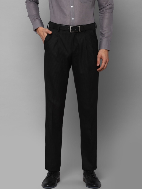 Louis Philippe Men Black Solid Pleated Formal Trousers