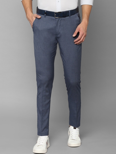 Louis Philippe Sport Men Navy Blue Textured Slim Fit Trousers