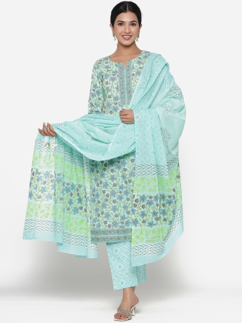 ETHNIC STREET Women Green Floral Yoke Design Layered Pure Cotton Kurti with Trousers & With Dupatta
ETHNIC STREET Women Green Floral Yoke Design Layered Pure Cotton Kurti with Trousers & With Dupatta