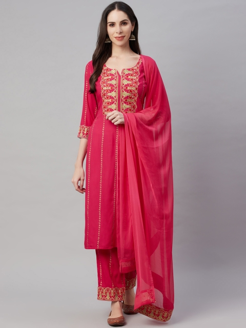 AMIRAS INDIAN ETHNIC WEAR Women Pink Ethnic Motifs Yoke Design Kurta with Trousers & With Dupatta
AMIRAS INDIAN ETHNIC WEAR Women Pink Ethnic Motifs Yoke Design Kurta with Trousers & With Dupatta