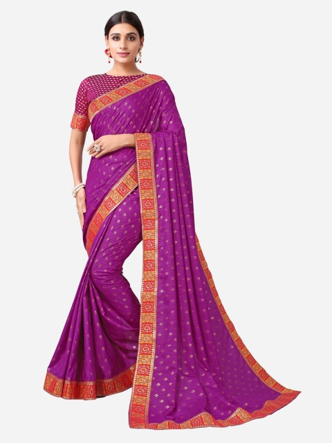 Satrani Purple & Golden Printed Zari Saree