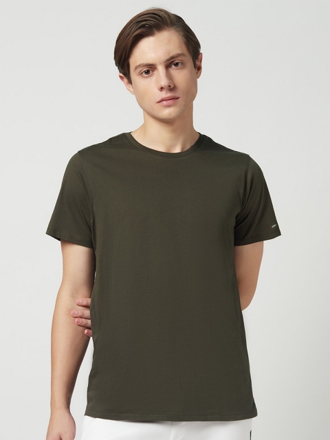 EDRIO Men Olive Green Pure Cotton Training or Gym T-shirt
