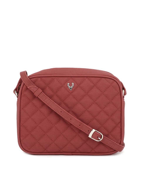 Allen Solly Woman Maroon Geometric Textured PU Structured Sling Bag with Quilted