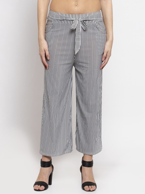 KLOTTHE Women White & Black Striped Palazzos