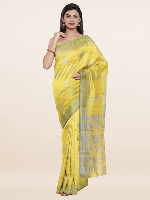 Pothys Yellow & Silver-Toned Woven Design Zari Jute Silk Saree