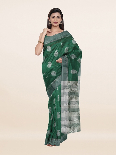 Pothys Green & Silver-Toned Woven Design Zari Jute Silk Saree