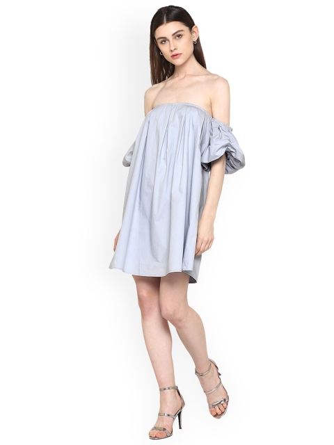 Kazo Grey Off-Shoulder A-Line Dress
