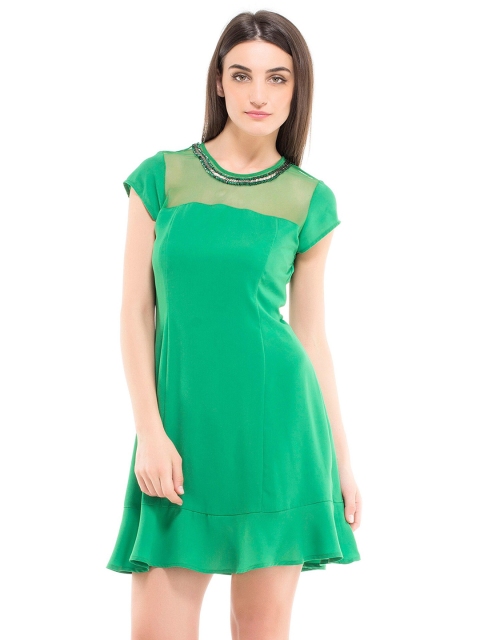 Kazo Green Solid Fit & Flare Dress