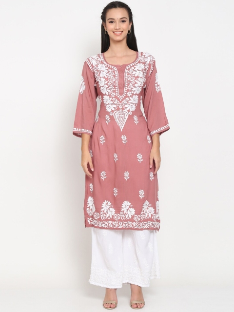 PARAMOUNT CHIKAN Women Rust & White Ethnic Motifs Embroidered Flared Sleeves Chikankari Floral Kurta
PARAMOUNT CHIKAN Women Rust & White Ethnic Motifs Embroidered Flared Sleeves Chikankari Floral Kurta