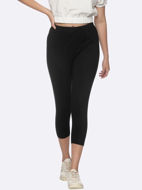 NOT YET by us Women Pack of 3 Stretchable Slim Fit Capris, Black