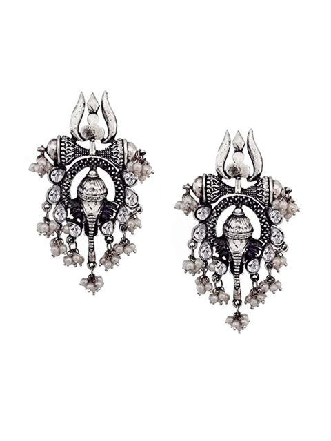 Crunchy Fashion Silver-Toned Contemporary Chandbalis Earrings