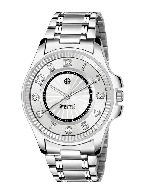 SWISSTYLE Men Silver-Toned Brass Dial & Silver Toned Stainless Steel Bracelet Style Straps Analogue Watch
SWISSTYLE Men Silver-Toned Brass Dial & Silver Toned Stainless Steel Bracelet Style Straps Analogue Watch