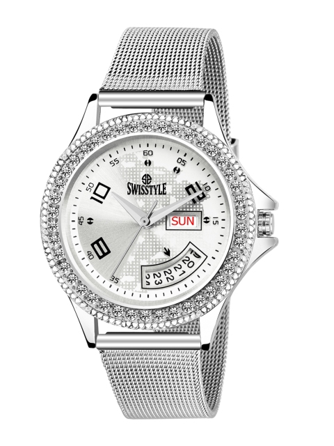 SWISSTYLE Women Silver-Toned Brass Printed Dial & Silver Toned Stainless Steel Textured Straps Analogue Watch
SWISSTYLE Women Silver-Toned Brass Printed Dial & Silver Toned Stainless Steel Textured Straps Analogue Watch