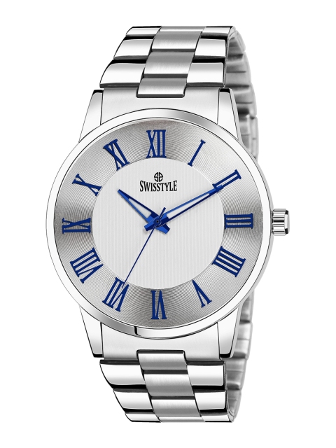 SWISSTYLE Men White Brass Dial & Silver Toned Bracelet Style Straps Analogue Watch