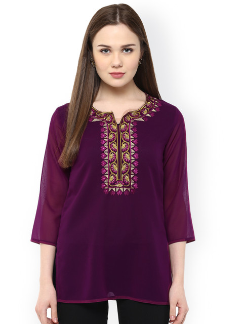 Ruhanee Purple Embroidered Sheer Kurti 
Ruhanee Purple Embroidered Sheer Kurti