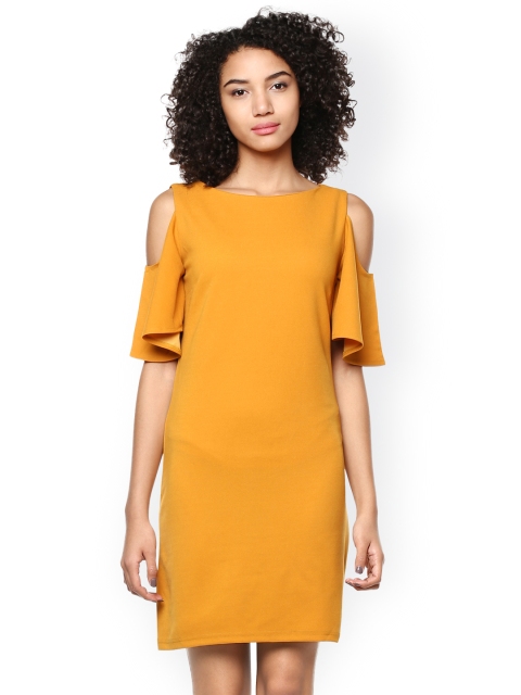 Harpa Women Mustard Yellow Solid A-Line Dress